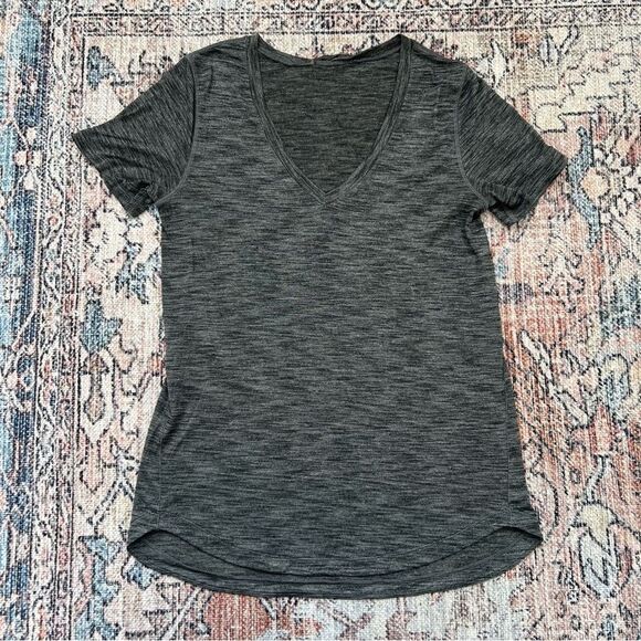 Lululemon What the Sport Short Sleeve V-Neck Tee Heathered Black & Grey Small - Picture 9 of 13